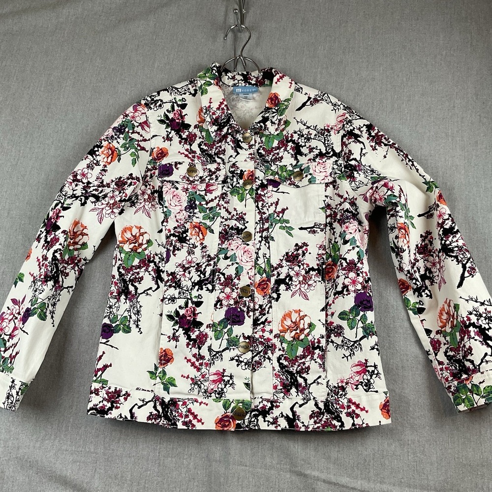 Koret Women's Jacket Purple White‎ Size 14 Button Up Floral Pockets